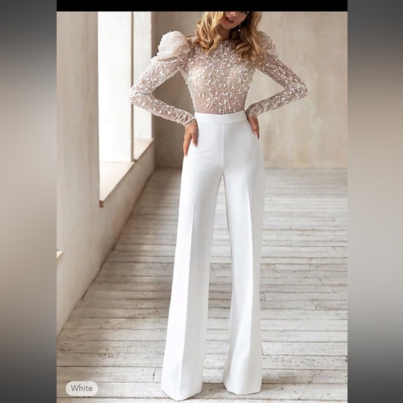 White & Lace Jumpsuit / Pantsuit - Picture 1 of 5